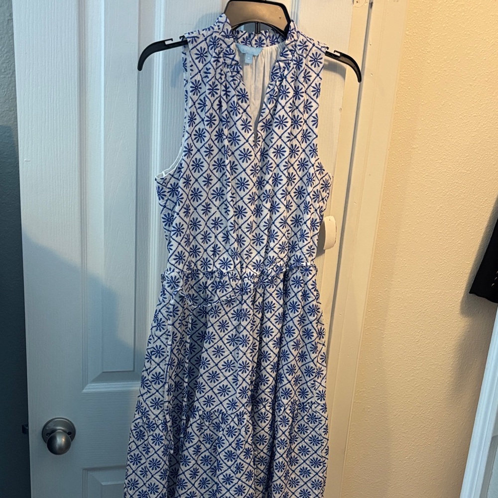 Draper James Blue and White Geometric Midi Dress